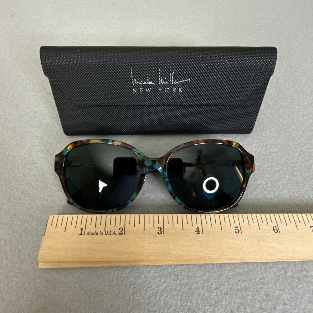Nicole Miller New York Monteau Teal Tortoise Oval Sunglasses Green Lenses 56-16